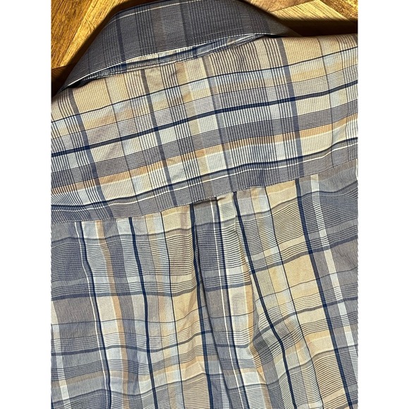 Peter Millar Shirt‎ Mens Medium Blue Tan Plaid Button Long Sleeve Gingham EUC - Picture 5 of 5